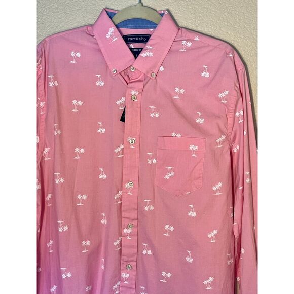 NWT Crown & Ivy Men's Pink Palm Tree Button Up Shirt Large - Picture 4 of 8